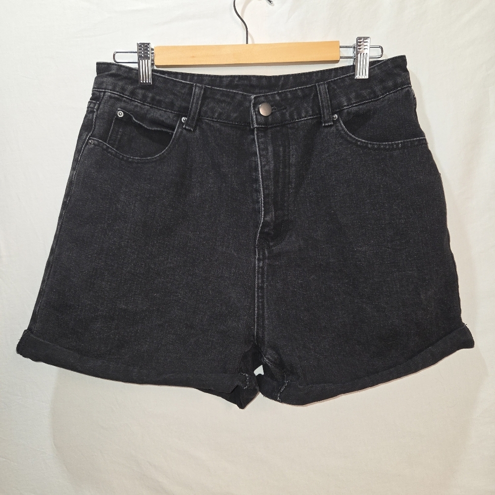 High Waist Black Denim Women’s Shorts Rolled Hem Summer Goth Grunge
